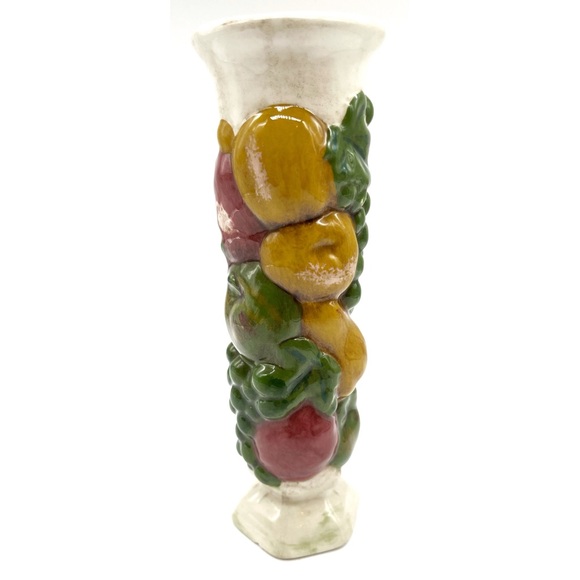 Vintage MCM Ceramic Fruit Stack Majolica Bottle Vase Pottery Art - Picture 4 of 4